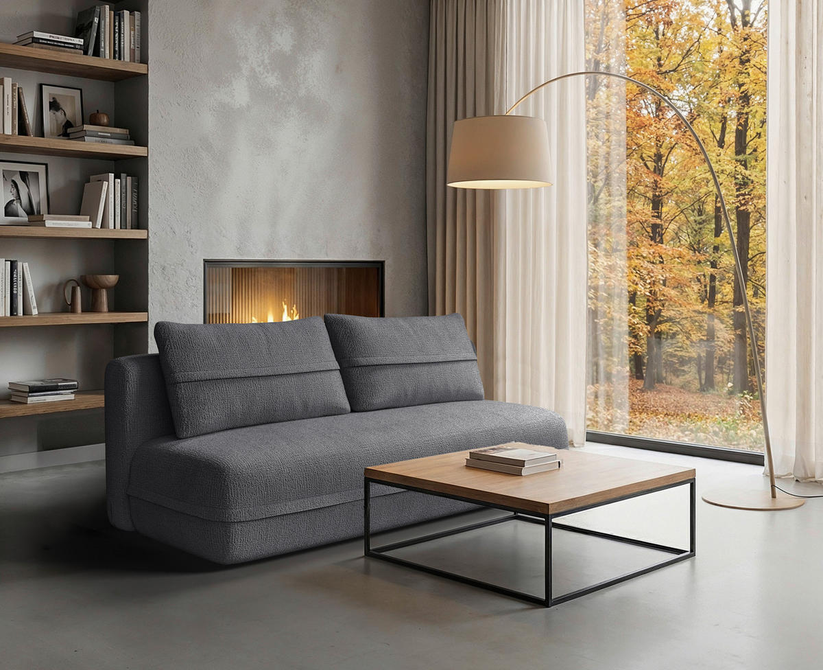 SCHLAFSOFA Chenille Dunkelgrau  inkl. Rückenkissen, Bettkasten, Schlaffunktion, Rücken echt, Liegefläche im Originalstoff  - Dunkelgrau/Schwarz, KONVENTIONELL, Kunststoff/Textil (213/92/105cm) - Milino