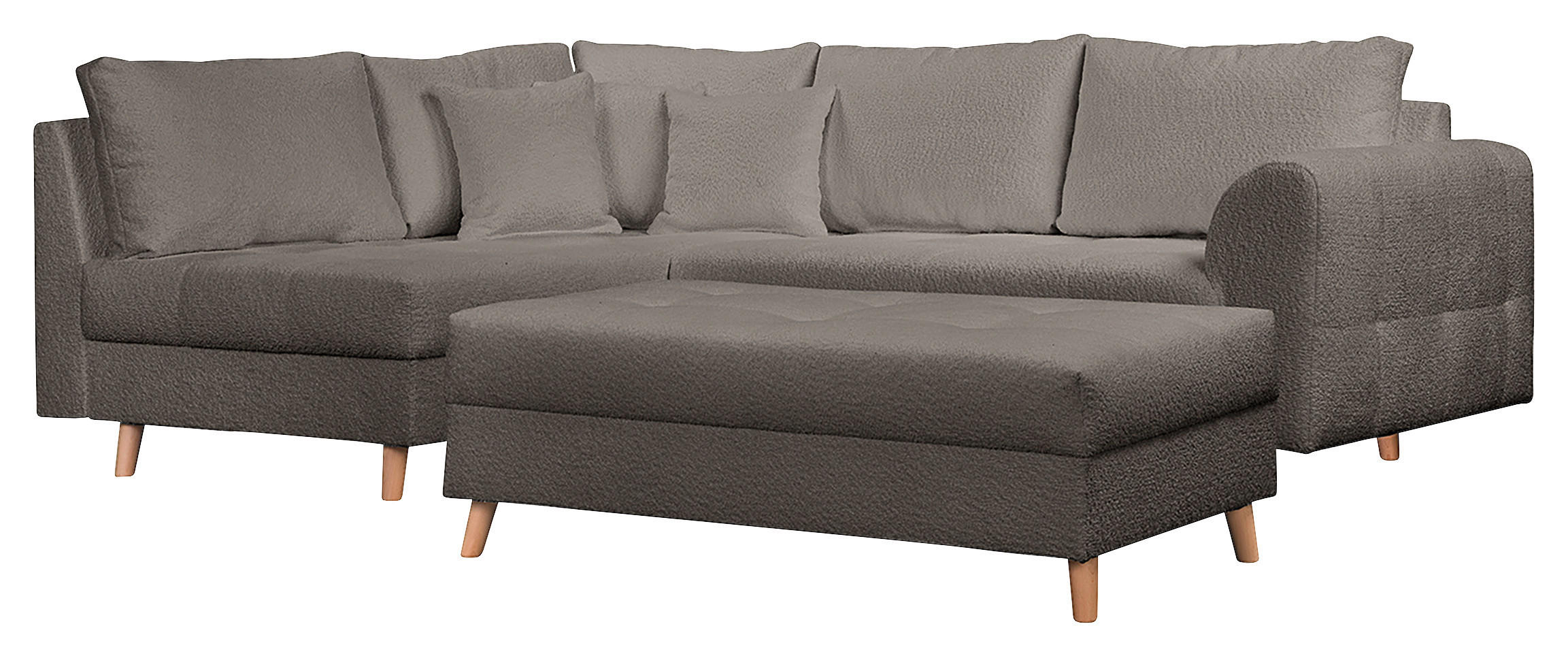 ECKSOFA inkl. Hocker Bouclé Dunkelgrau  - Dunkelgrau/Naturfarben, Design, Holz/Textil (161/231cm) - P & B