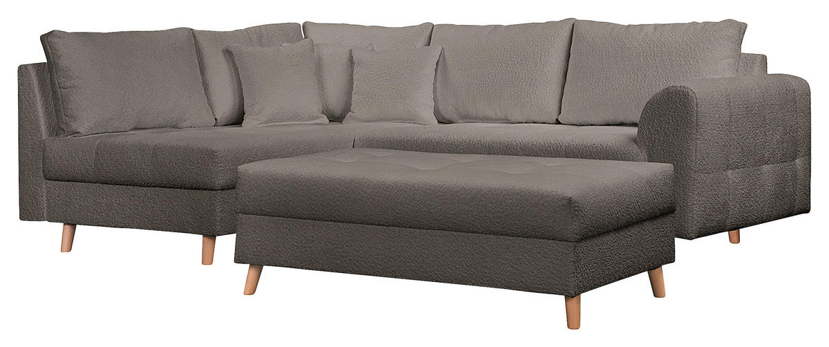 ECKSOFA inkl. Hocker Ariella in Bouclé Dunkelgrau  161/231 cm  - Dunkelgrau/Naturfarben, Design, Holz/Textil (161/231cm) - Livetastic