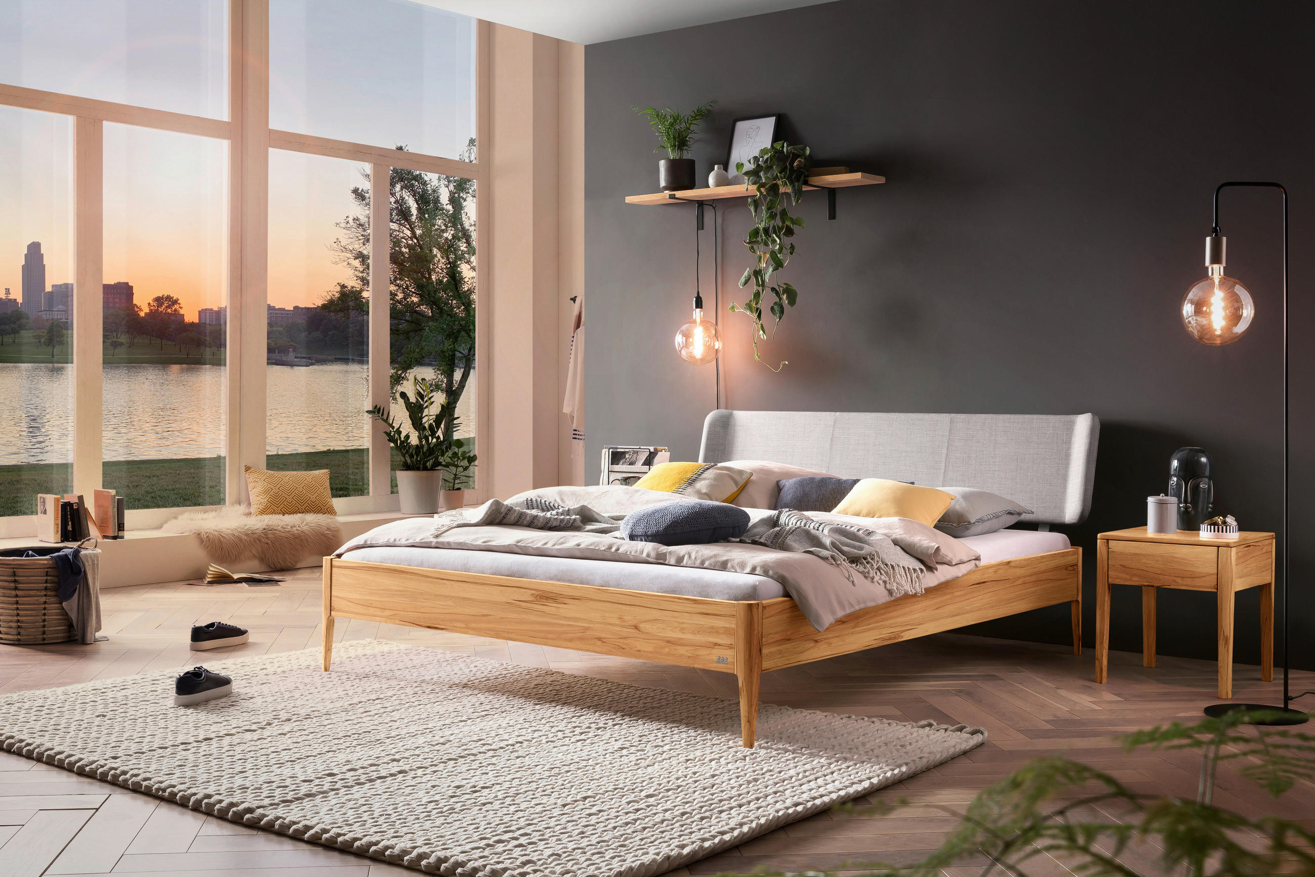 BETT 140/200 cm  in Buchefarben, Hellgrau  - Buchefarben/Hellgrau, MODERN, Holz/Textil (140/200cm) - Hasena