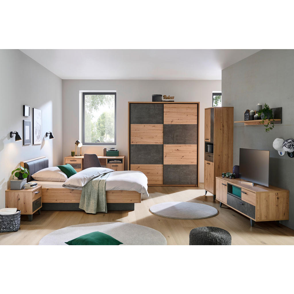 Thumbnail - Carryhome Schreibtisch, Dunkelgrau, Eiche Artisan, Kunststoff, 1 Schubladen, rechteckig, konisch, 60x74x150 cm, Stauraum...