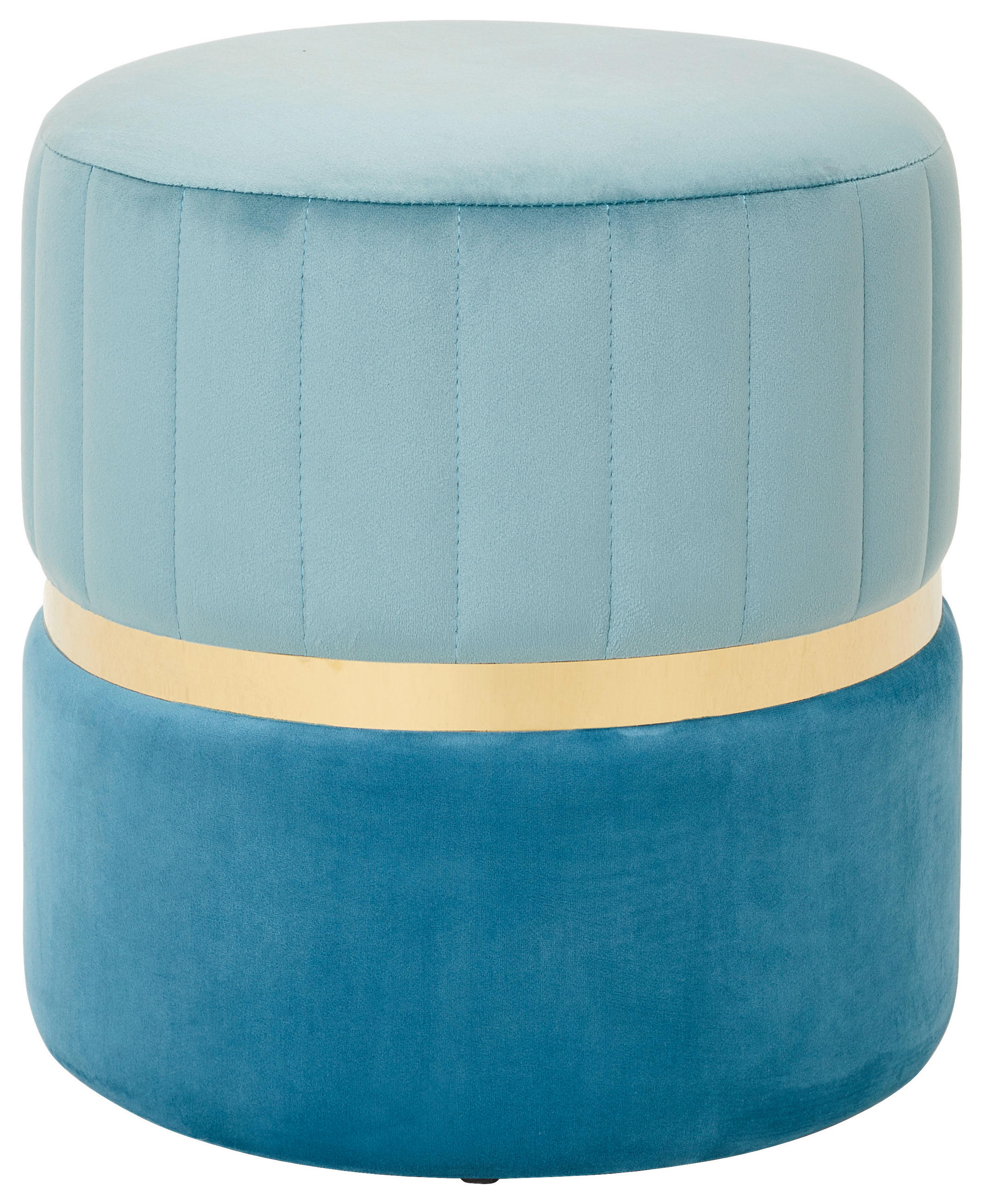 HOCKER Samt, Vliesstoff Türkis, Goldfarben, Hellblau  - Türkis/Goldfarben, Trend, Textil/Metall (38/40/38cm) - Xora