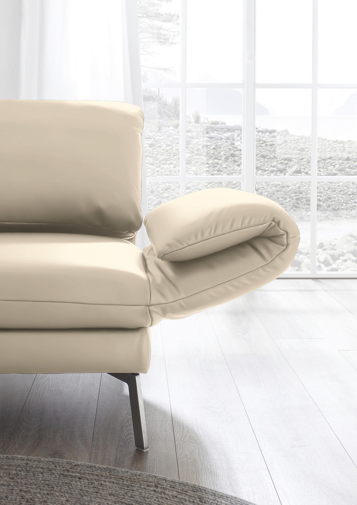 RÉCAMIERE in Echtleder Creme  - Chromfarben/Creme, Design, Leder/Metall (209/85-109/95-16cm) - Dieter Knoll
