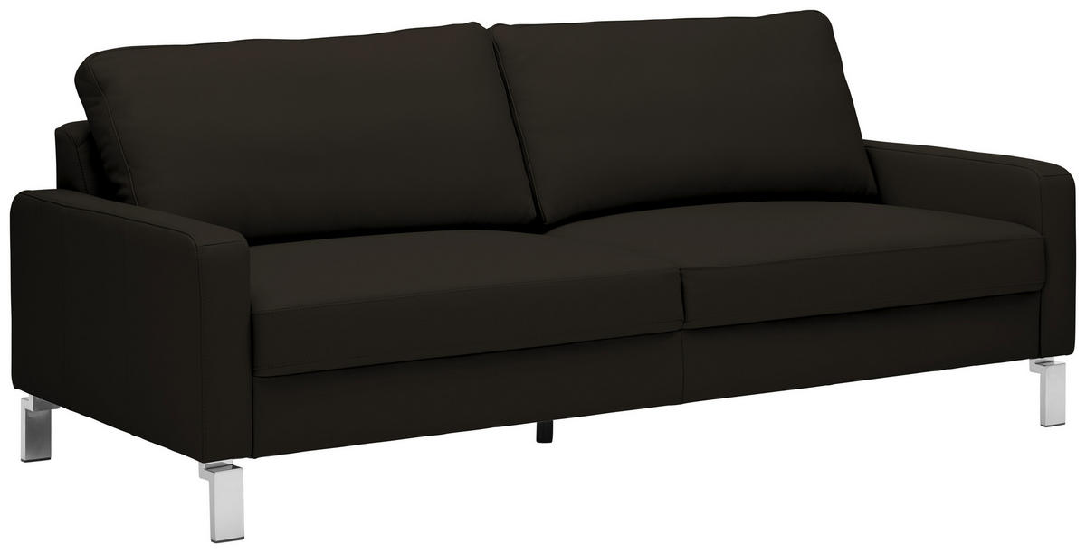 3-SITZER-SOFA in Echtleder Schwarz  - Chromfarben/Schwarz, Design, Leder/Metall (204/81/97cm) - Pure Home Lifestyle