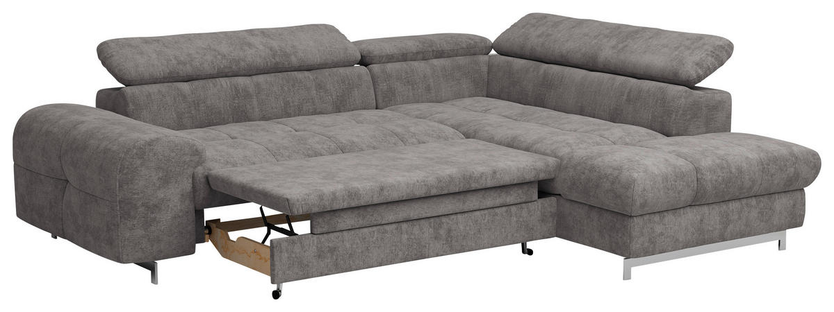 ECKSOFA in Mikrofaser Graubraun  - Chromfarben/Graubraun, Konventionell, Textil/Metall (257/206cm) - Livetastic