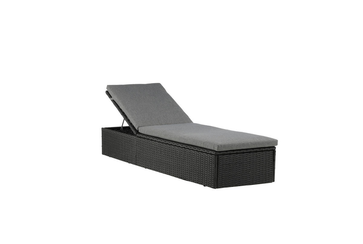 SONNENLIEGE 60.5/37.5/198 cm  - Schwarz/Grau, KONVENTIONELL, Kunststoff/Textil (60.5/37.5/198cm) - Gardenson