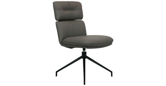 STUHL Echtleder Schwarz, Dunkelgrau  - Dunkelgrau/Schwarz, Design, Leder/Metall (50/92/64,5cm) - Dieter Knoll
