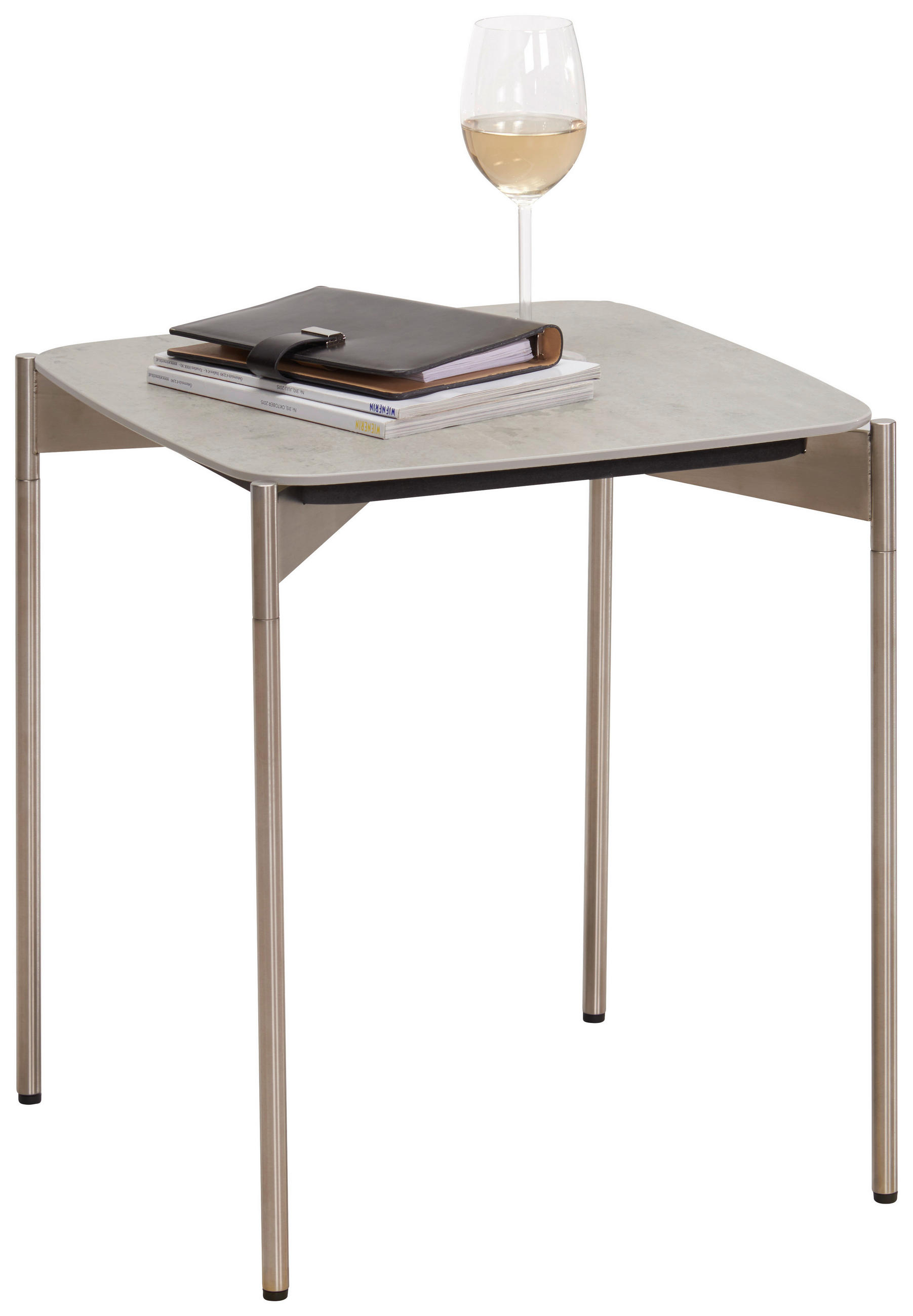 BEISTELLTISCH 43/43/49 cm Grau, Edelstahlfarben quadratisch  - Edelstahlfarben/Grau, Design, Keramik/Metall (43/43/49cm) - Venjakob