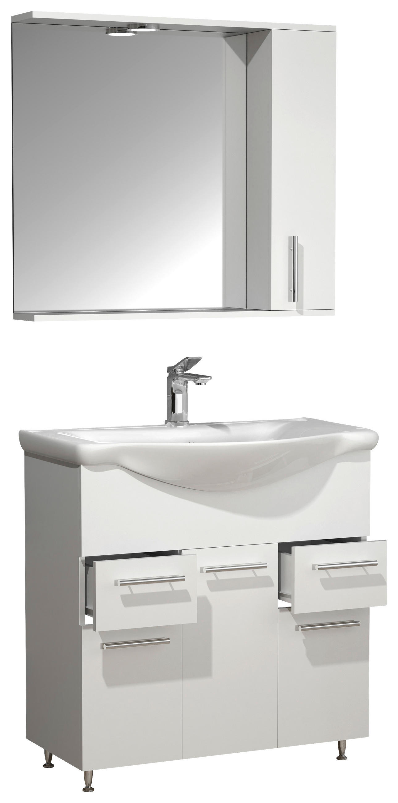 BADEZIMMER 3-teilig  in 75 cm  - Weiss/Silberfarben, Modern, Glas/Keramik (75cm) - MID.YOU