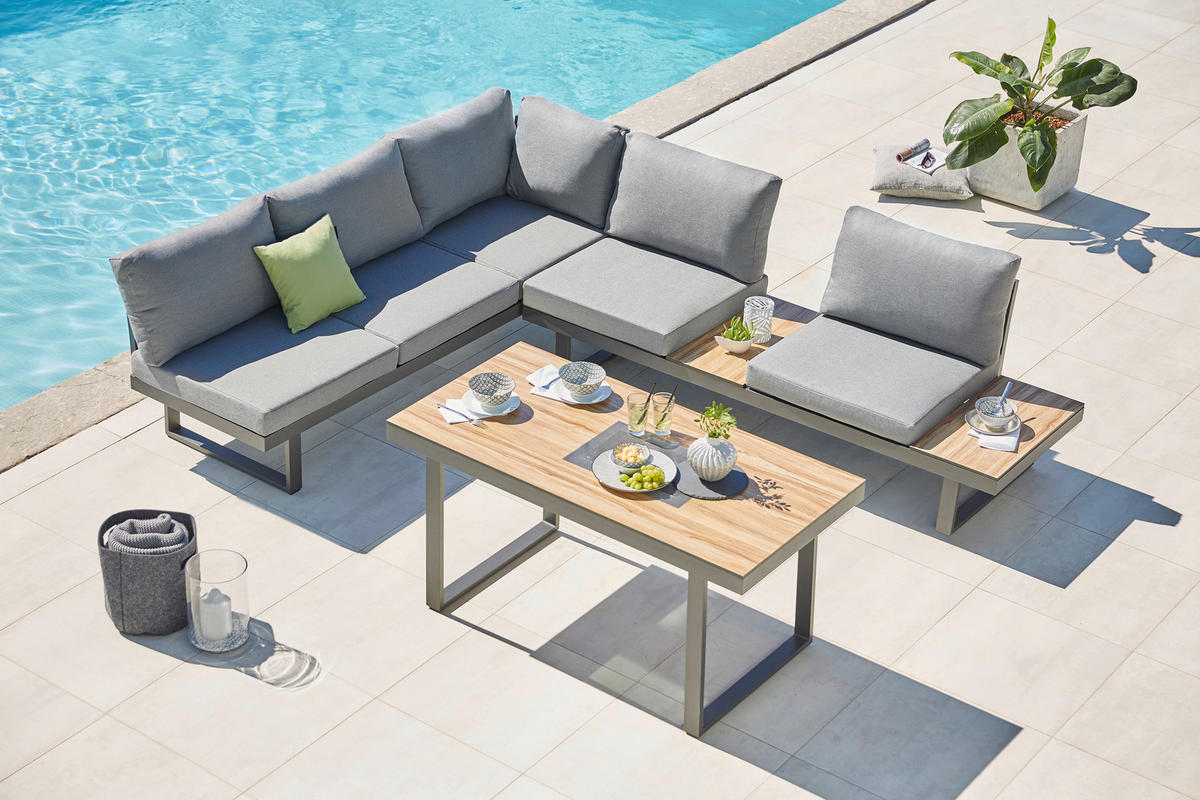LOUNGETISCH  - Anthrazit/Teakfarben, Modern, Kunststoff/Metall (140/70/68cm) - Amatio