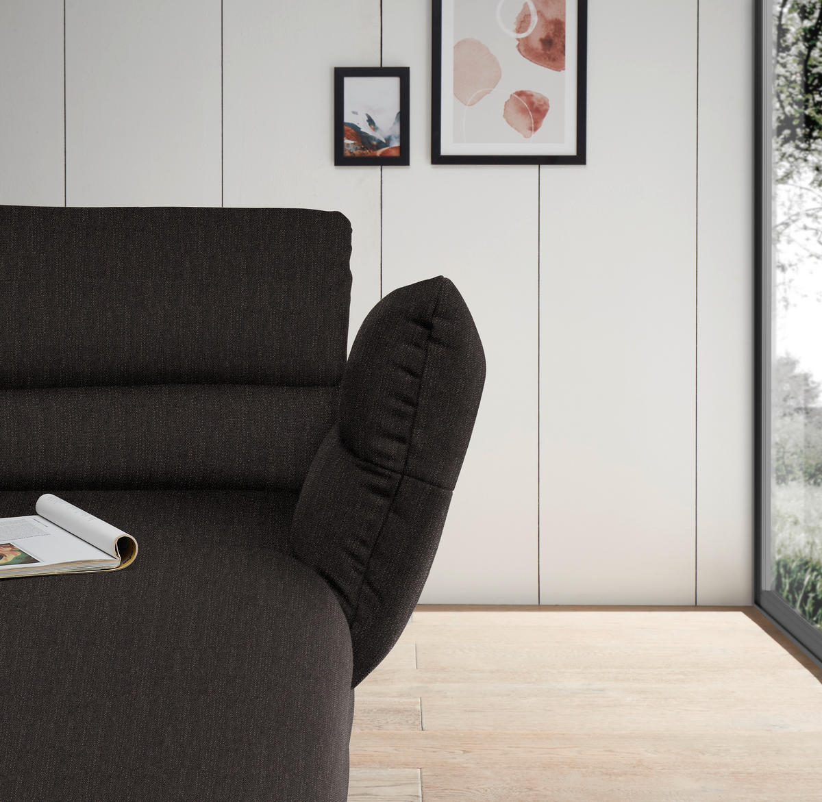 ECKSOFA in Flachgewebe Dunkelbraun  279-327/176-217 cm  - Dunkelbraun/Schwarz, Design, Textil/Metall (279-327/176-217cm) - Dieter Knoll