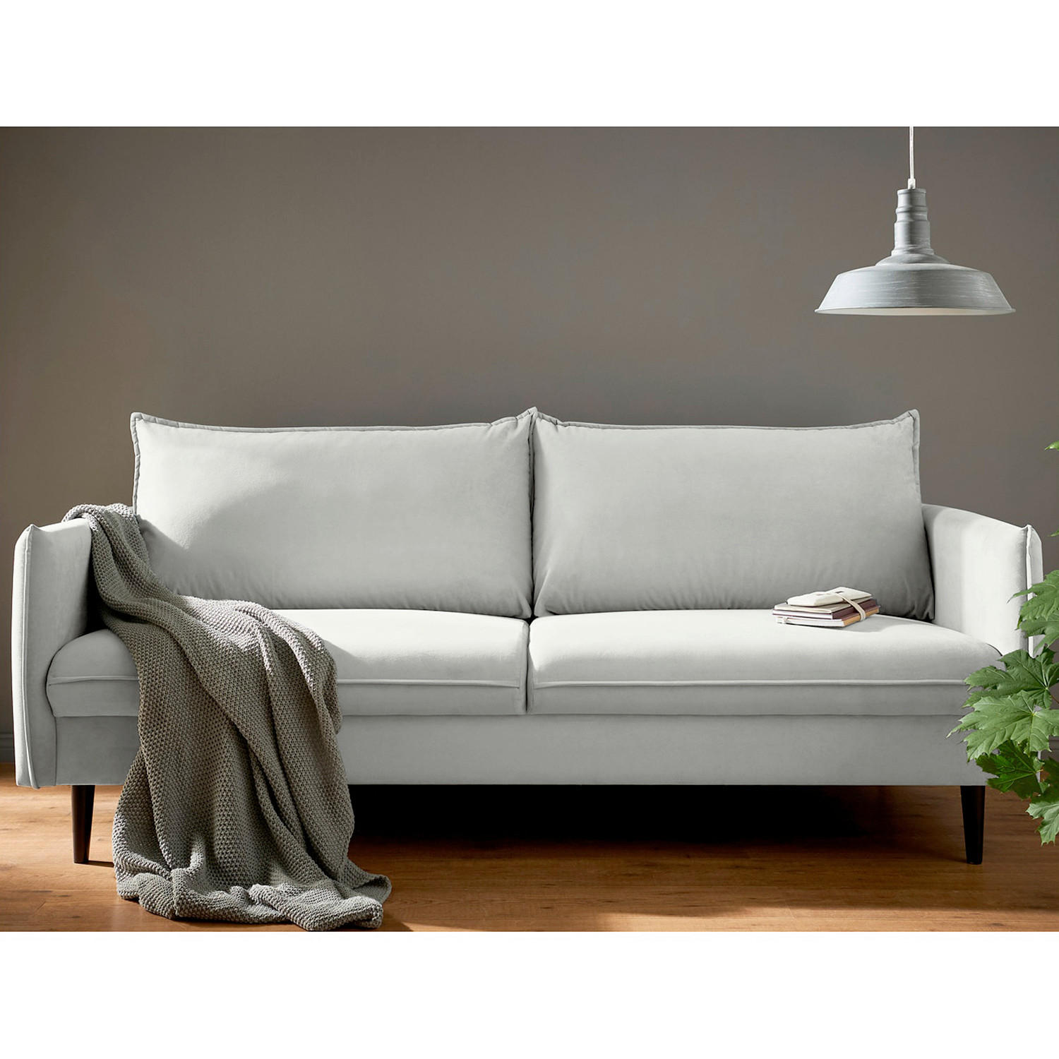 3-SITZER-SOFA JULI in Samt Grau  - Schwarz/Grau, Design, Holz/Textil (203/86/100cm) - P & B