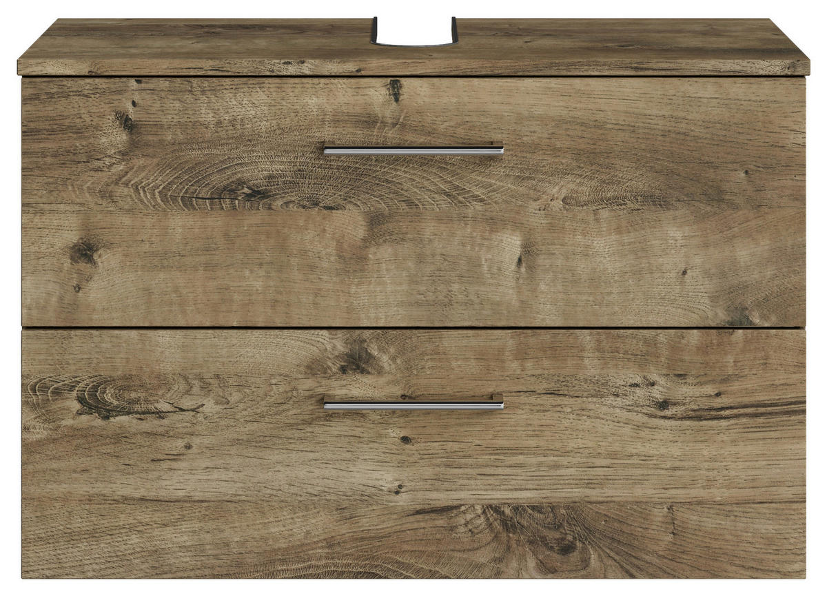 WASCHBECKENUNTERSCHRANK 75/49,8/38,3 cm  - Eiche dunkel/Chromfarben, KONVENTIONELL, Holzwerkstoff/Metall (75/49,8/38,3cm) - Sadena