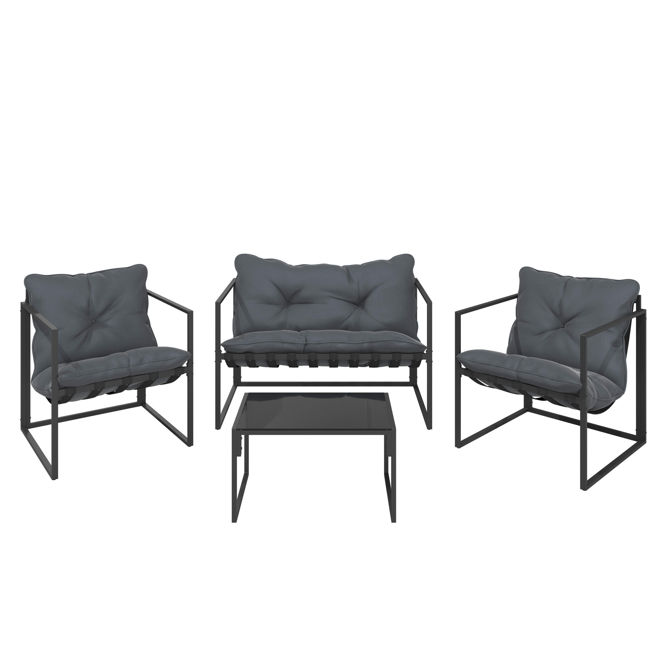 VRTNI SET   metal, staklo, tekstil  crna, tamno siva  - tamno siva/crna, Moderno, staklo/metal - Ambia Garden