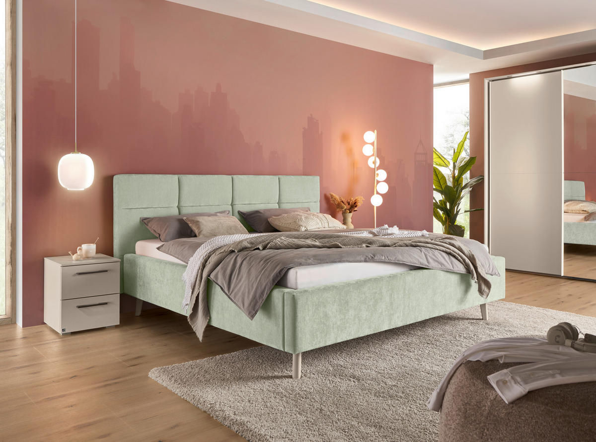 POLSTERBETT 180/200 cm,  in Hellgrün,  - Sandfarben/Hellgrün, KONVENTIONELL, Holz/Textil (180/200cm) - SetOne by Musterring