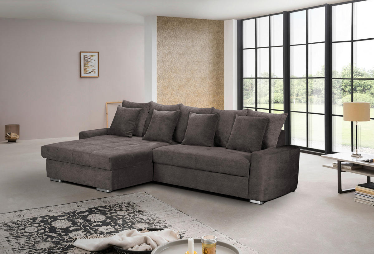 ECKSOFA in Mikrofaser Dunkelbraun  164/293 cm  - Dunkelbraun/Silberfarben, MODERN, Holz/Textil (164/293cm) - MID.YOU