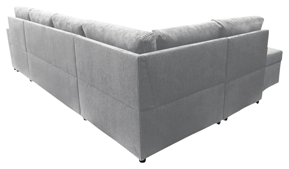 WOHNLANDSCHAFT in Cord Hellgrau  - Hellgrau/Schwarz, Design, Kunststoff/Textil (212/297/155cm) - MID.YOU