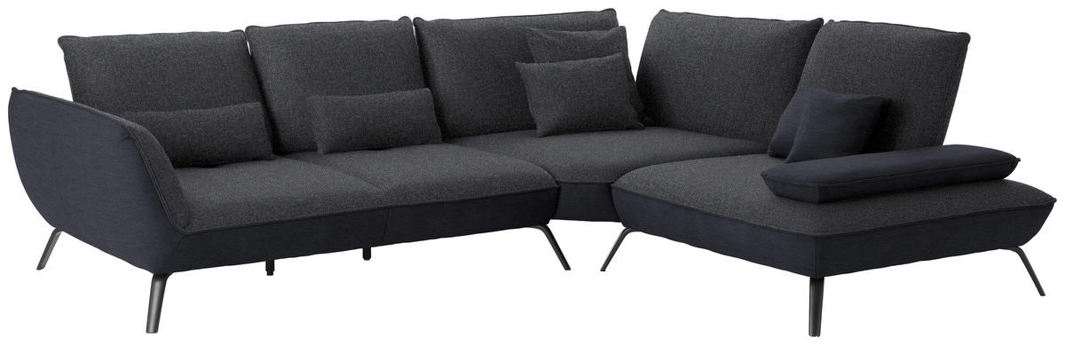 ECKSOFA in Flachgewebe Anthrazit  - Anthrazit/Schwarz, Design, Textil/Metall (310/250cm) - Moderano