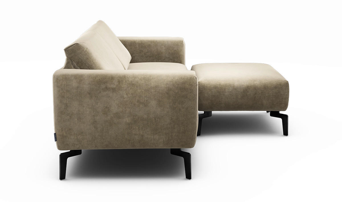 2,5-Sitzer inkl. Hocker Samt Naturfarben  - Schwarz/Naturfarben, Design, Textil/Metall (220/86/86-94cm) - SENSOO