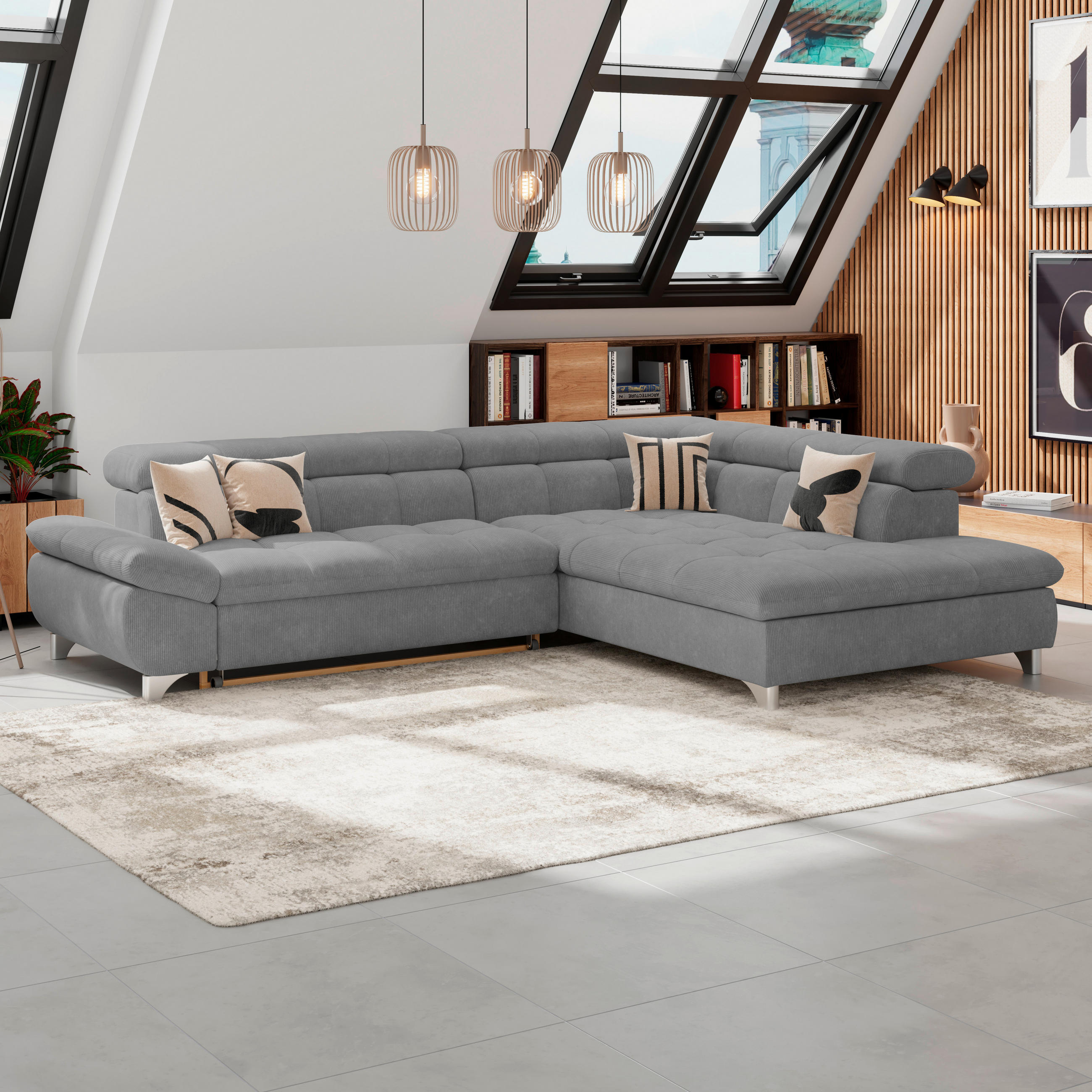 ECKSOFA Anthrazit Chenille  - Chromfarben/Anthrazit, KONVENTIONELL, Textil/Metall (312/234cm) - Livetastic