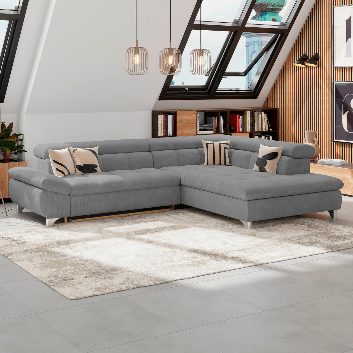 ECKSOFA Anthrazit Chenille  - Chromfarben/Anthrazit, KONVENTIONELL, Textil/Metall (312/234cm) - Livetastic