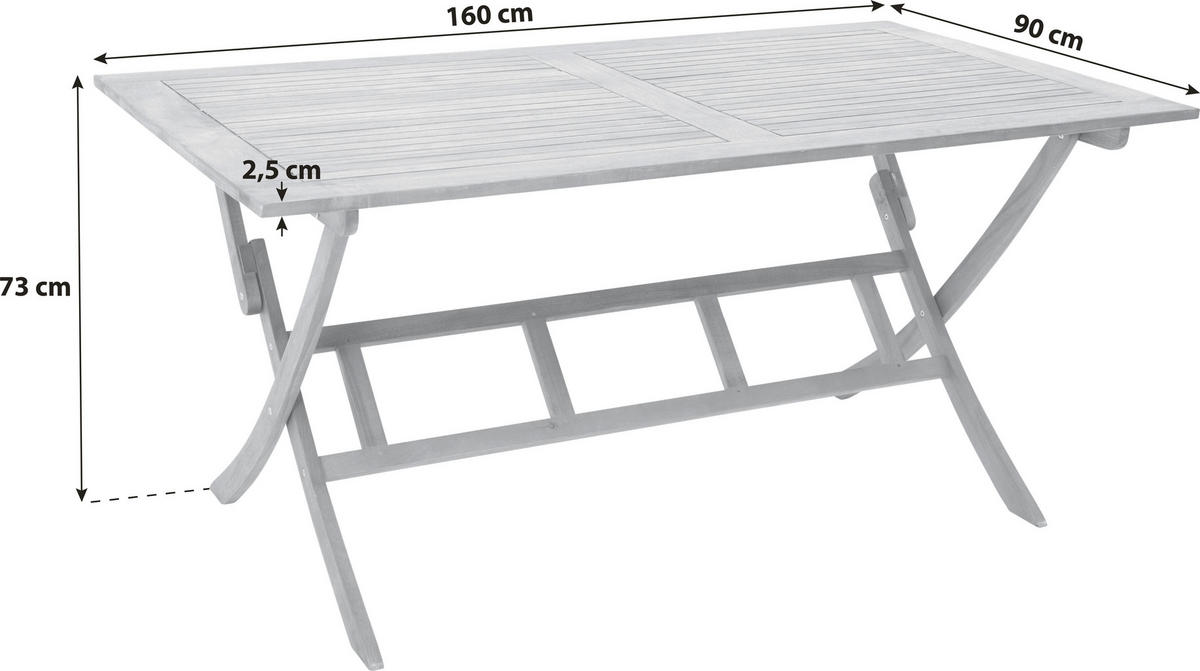 GARTENKLAPPTISCH Holz rechteckig  - Naturfarben, KONVENTIONELL, Holz (160/73/90cm) - Gardenson
