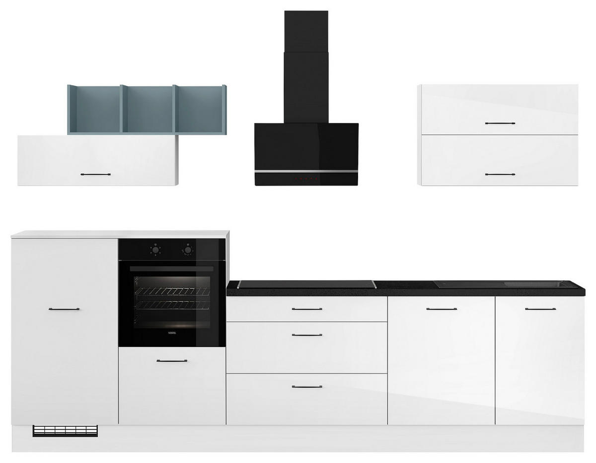 KÜCHENLEERBLOCK 320 cm   in Weiß Hochglanz  - Weiß Hochglanz/Schwarz, Design, Holzwerkstoff/Metall (320cm) - Impuls