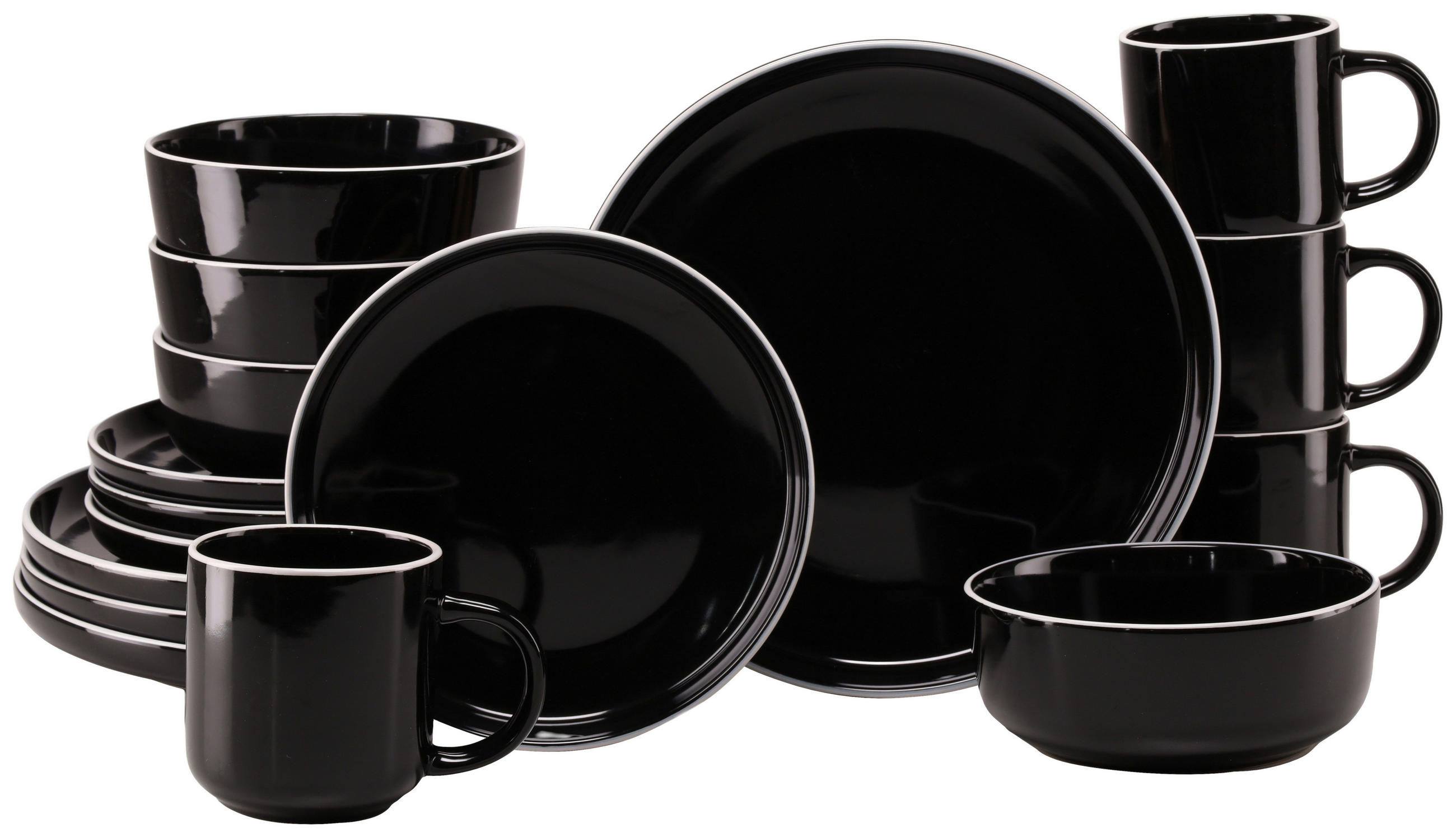 KOMBISERVICE Weiß, Schwarz Hochglanz Nordic Gourmet Schwarz 16-teilig 4 Personen  - Schwarz Hochglanz/Weiß, Basics, Keramik - Creatable