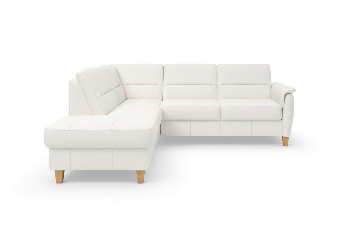 ECKSOFA PALMERA E in Echtleder Weiß  212/236 cm  - Eichefarben/Weiß, Basics, Leder/Holz (212/236cm) - Sit & More