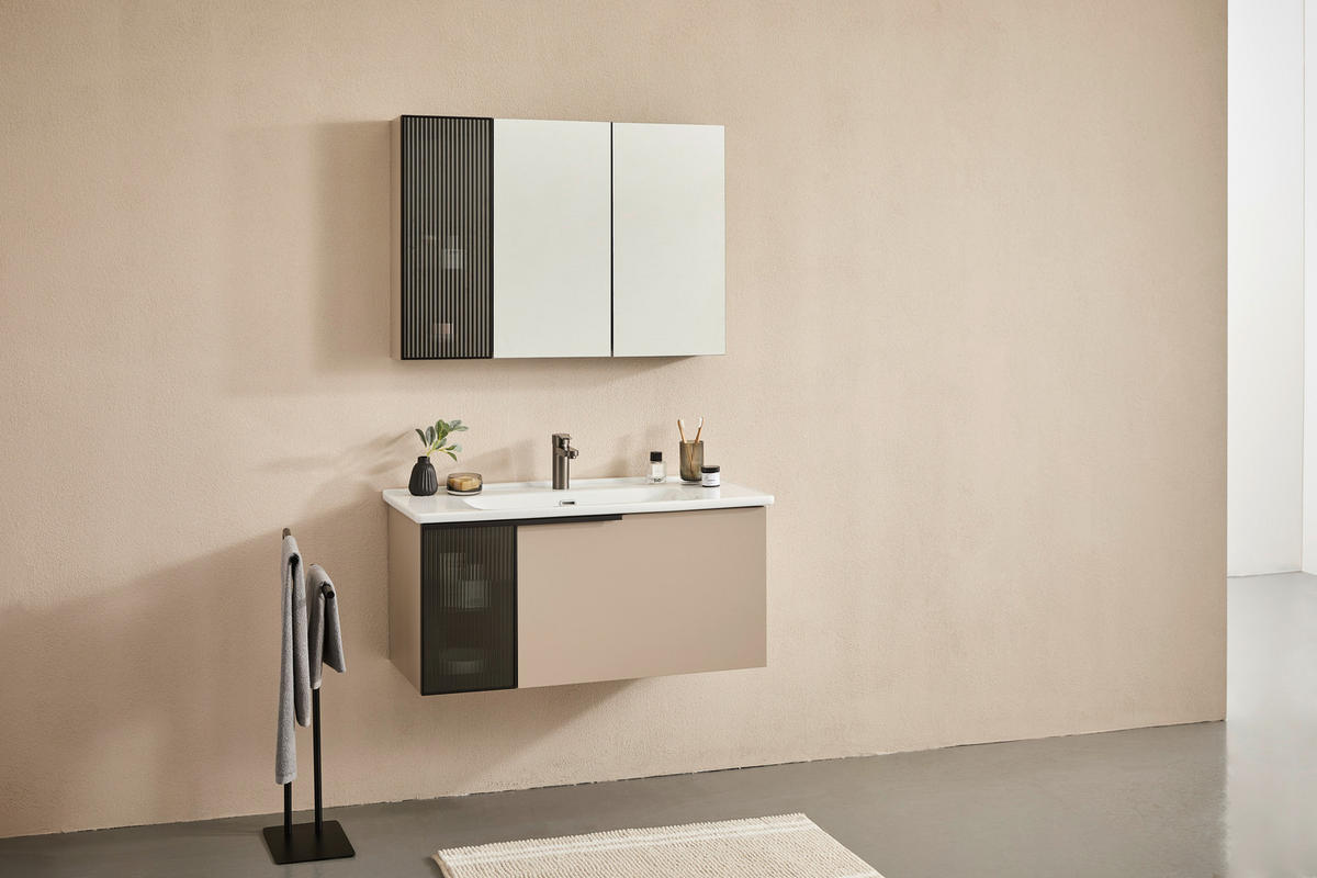BADEZIMMER 3-teilig  in  - Weiß Hochglanz/Beige, MODERN, Glas/Keramik (100/114/45cm) - MID.YOU