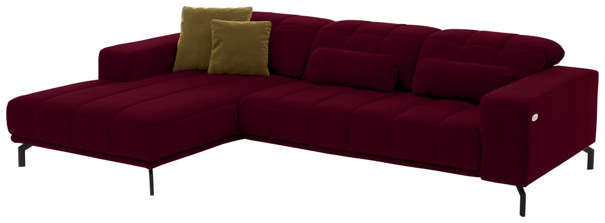 ECKSOFA Beere Velours  - Beere/Schwarz, Design, Textil/Metall (195/293cm) - Beldomo Style