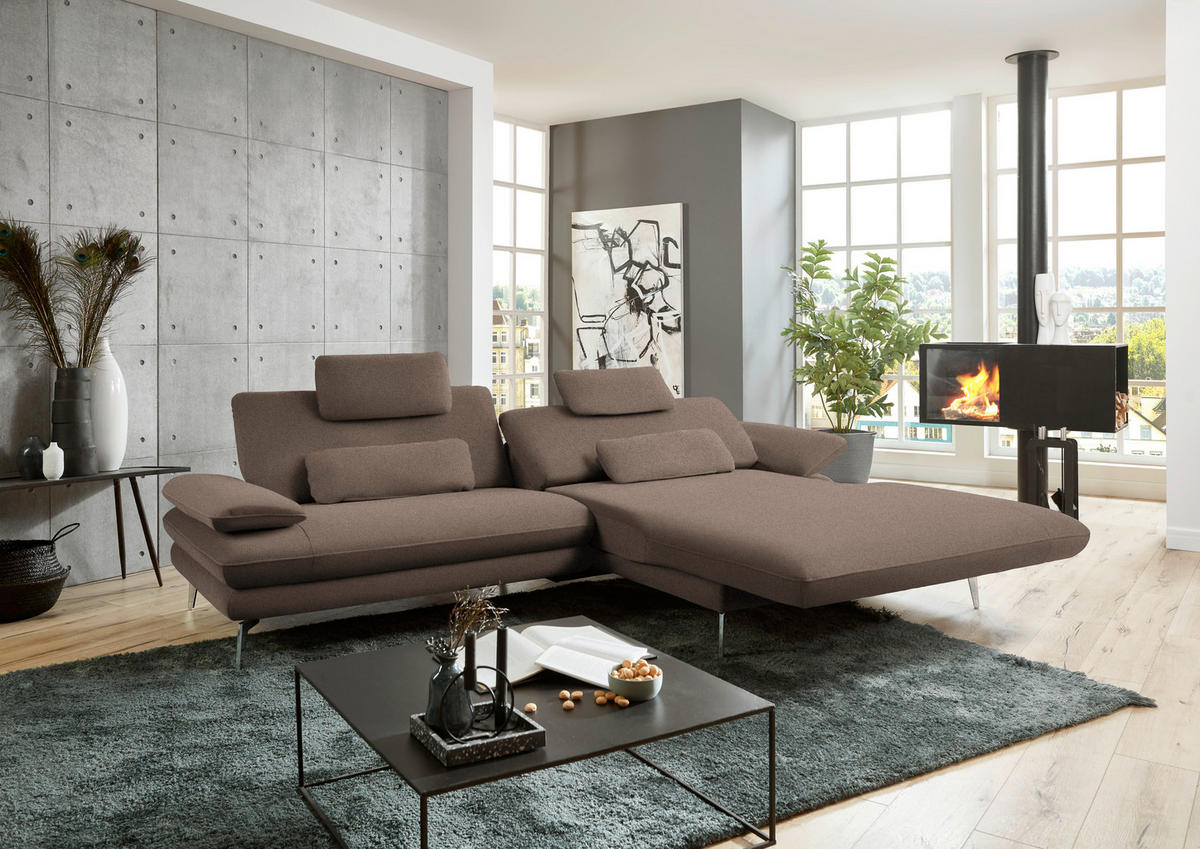 ECKSOFA in Webstoff Braun  284/184 cm  - Schwarz/Braun, Design, Textil/Metall (284/184cm) - Dieter Knoll