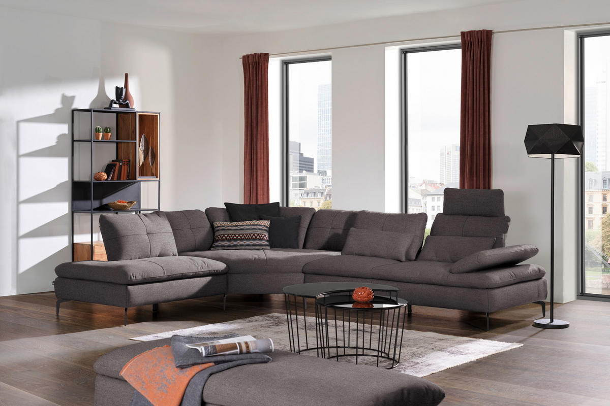 ECKSOFA  in Flachgewebe Graphitfarben  271/344 cm  - Schwarz/Graphitfarben, Design, Textil/Metall (271/344cm) - Chilliano