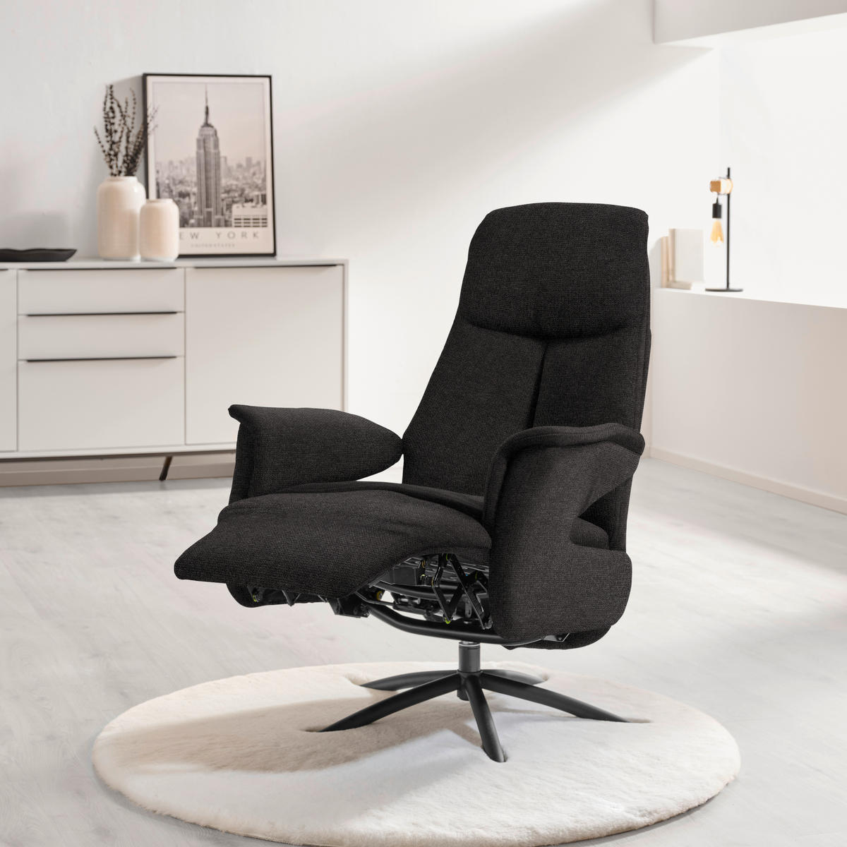 RELAXSESSEL Webstoff Relaxfunktion, Kopfteilverstellung    - Anthrazit/Schwarz, Design, Textil/Metall (73/108/86cm) - Welnova