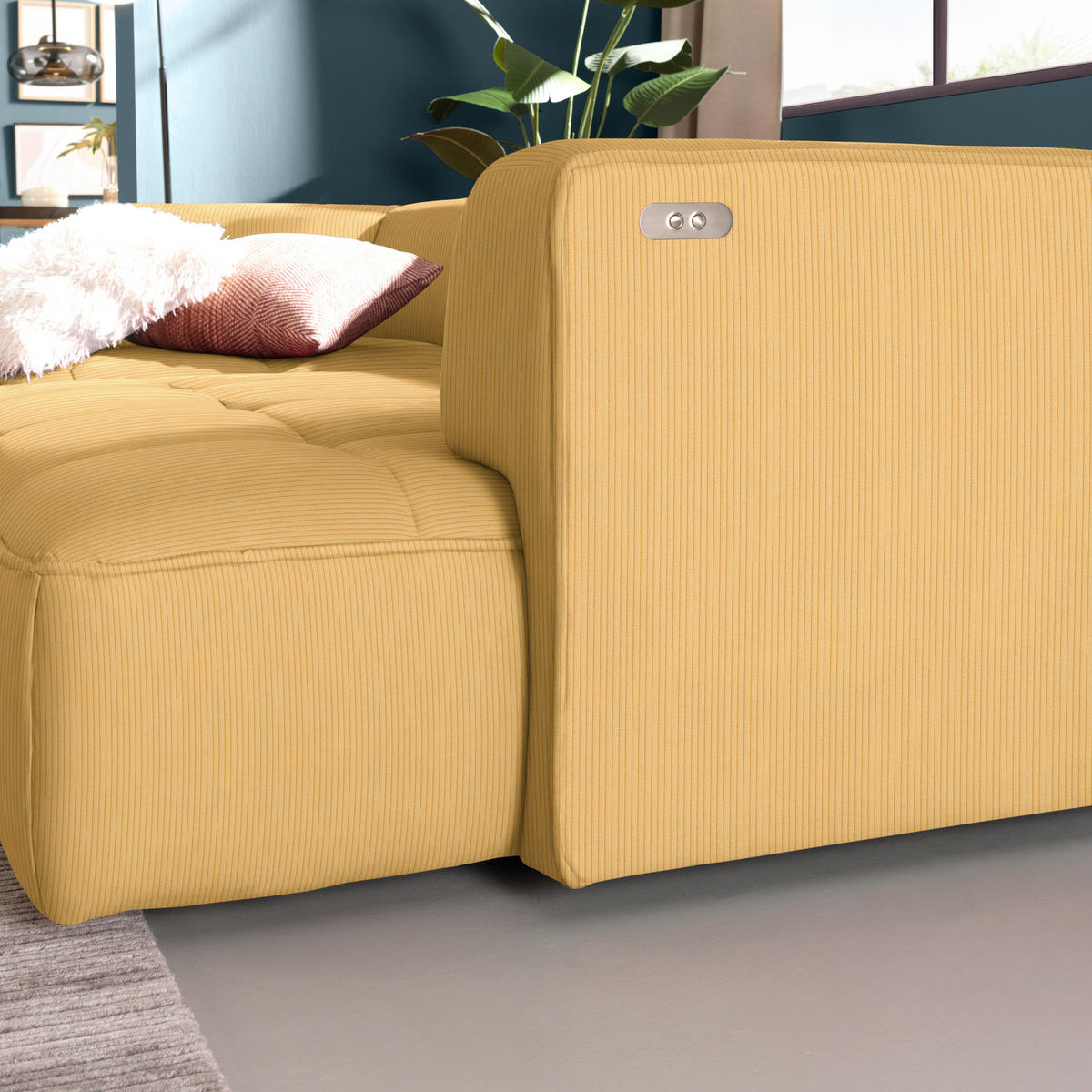 ECKSOFA Feincord Gelb  - Gelb/Schwarz, Design, Kunststoff/Textil (188/288cm) - Welnova