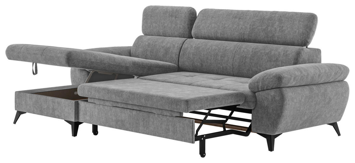 ECKSOFA in Grau  - Schwarz/Grau, Textil/Metall (166/261cm) - MID.YOU