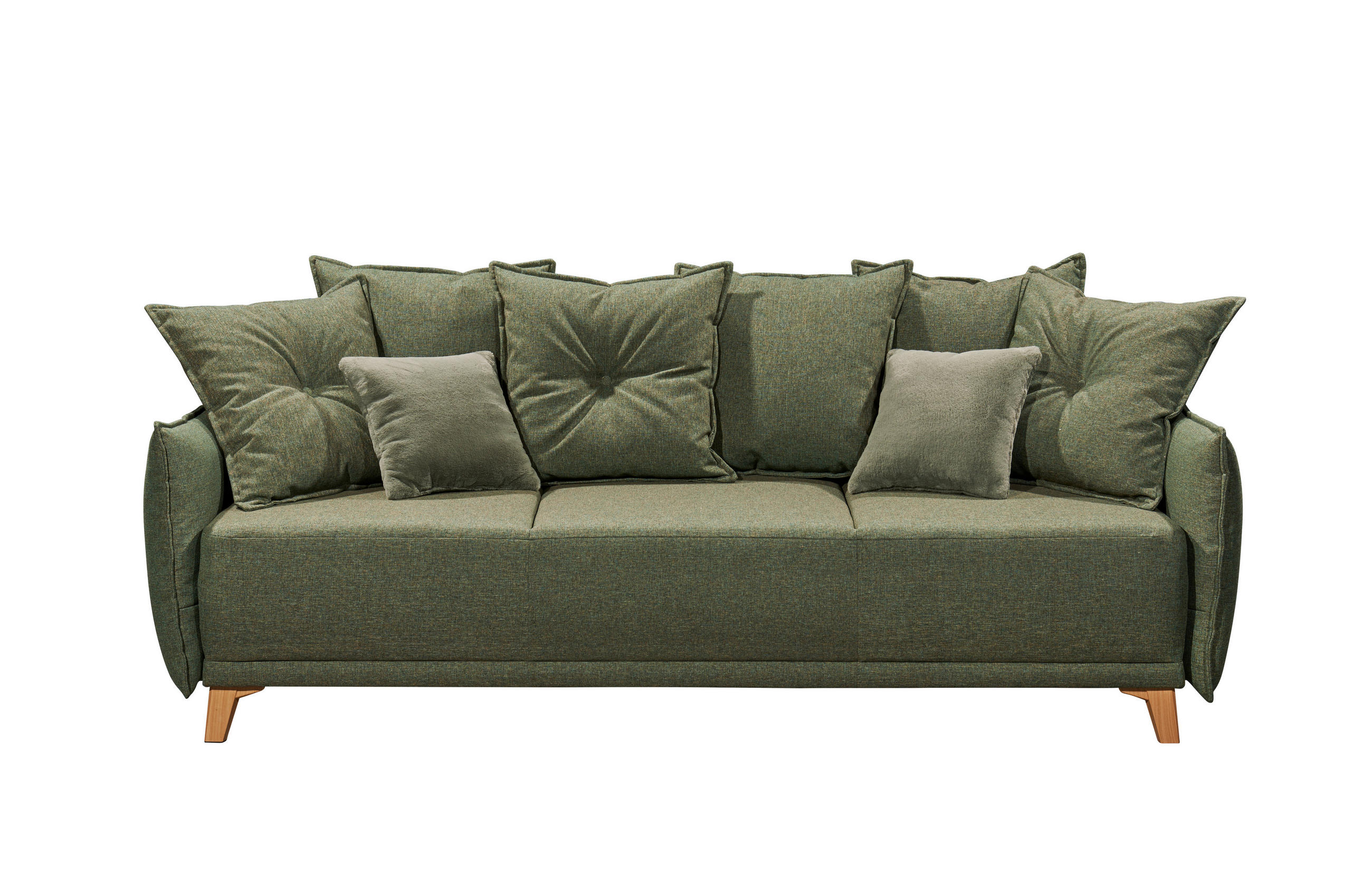 SCHLAFSOFA Mikrovelours Grün  - Eichefarben/Grün, Basics, Kunststoff/Textil (232/91/105cm) - MID.YOU