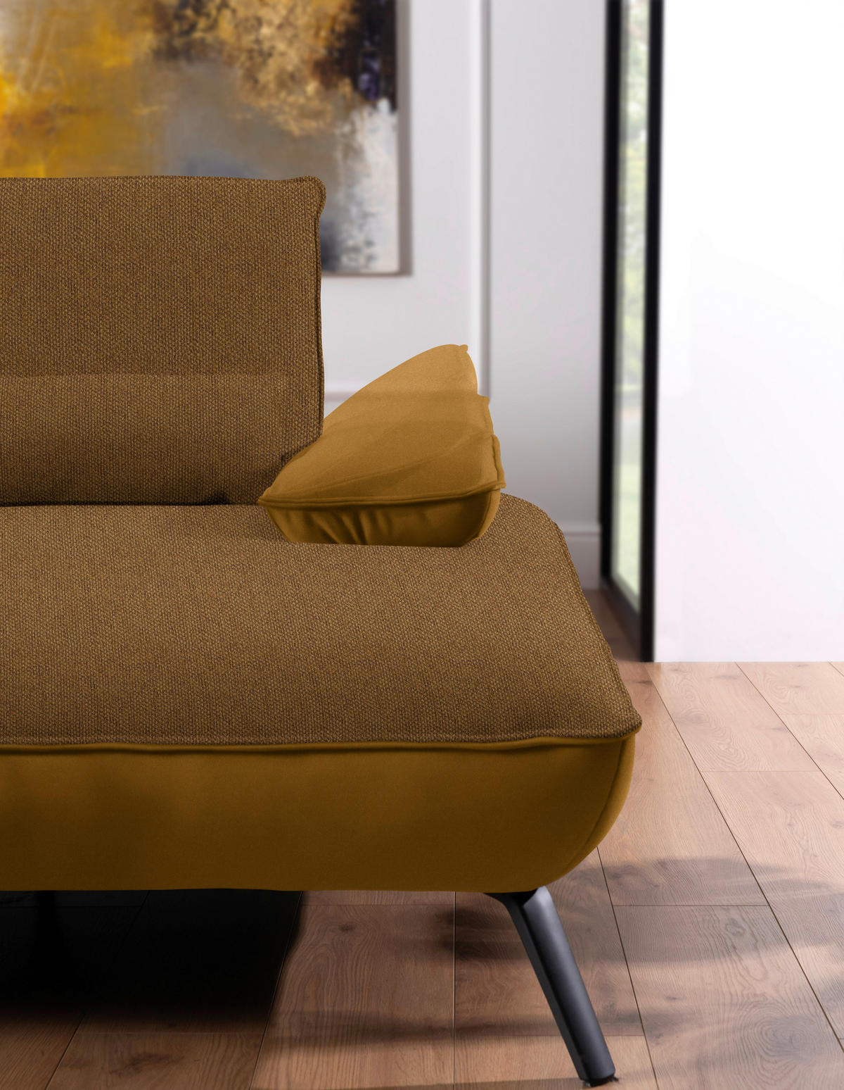 ECKSOFA in Flachgewebe Goldfarben  - Goldfarben/Schwarz, Design, Textil/Metall (273/191cm) - Moderano