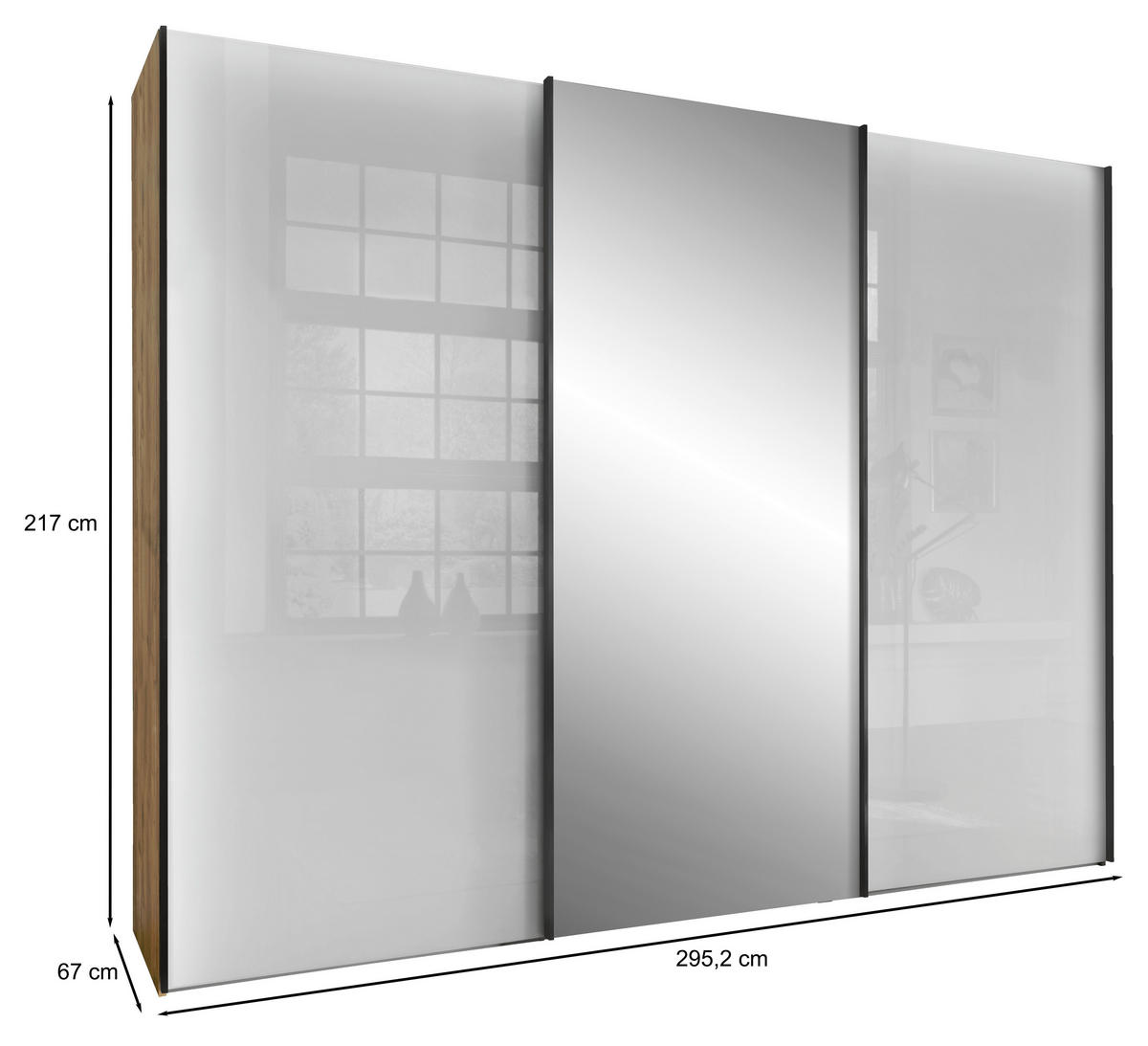 SCHWEBETÜRENSCHRANK in Weiss, Eiche Bianco  - Schieferfarben/Weiss, Konventionell, Glas/Holzwerkstoff (300/217/67cm) - Dieter Knoll