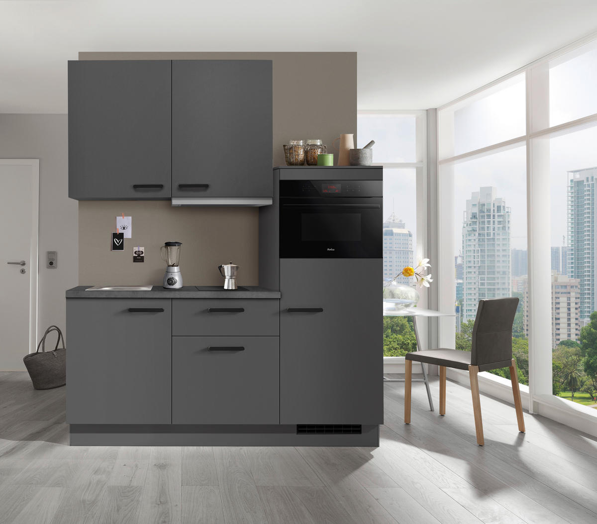 KÜCHENBLOCK 180 cm   in Graphitfarben  - Schieferfarben/Schwarz, Basics, Holzwerkstoff/Metall (180cm) - Impuls