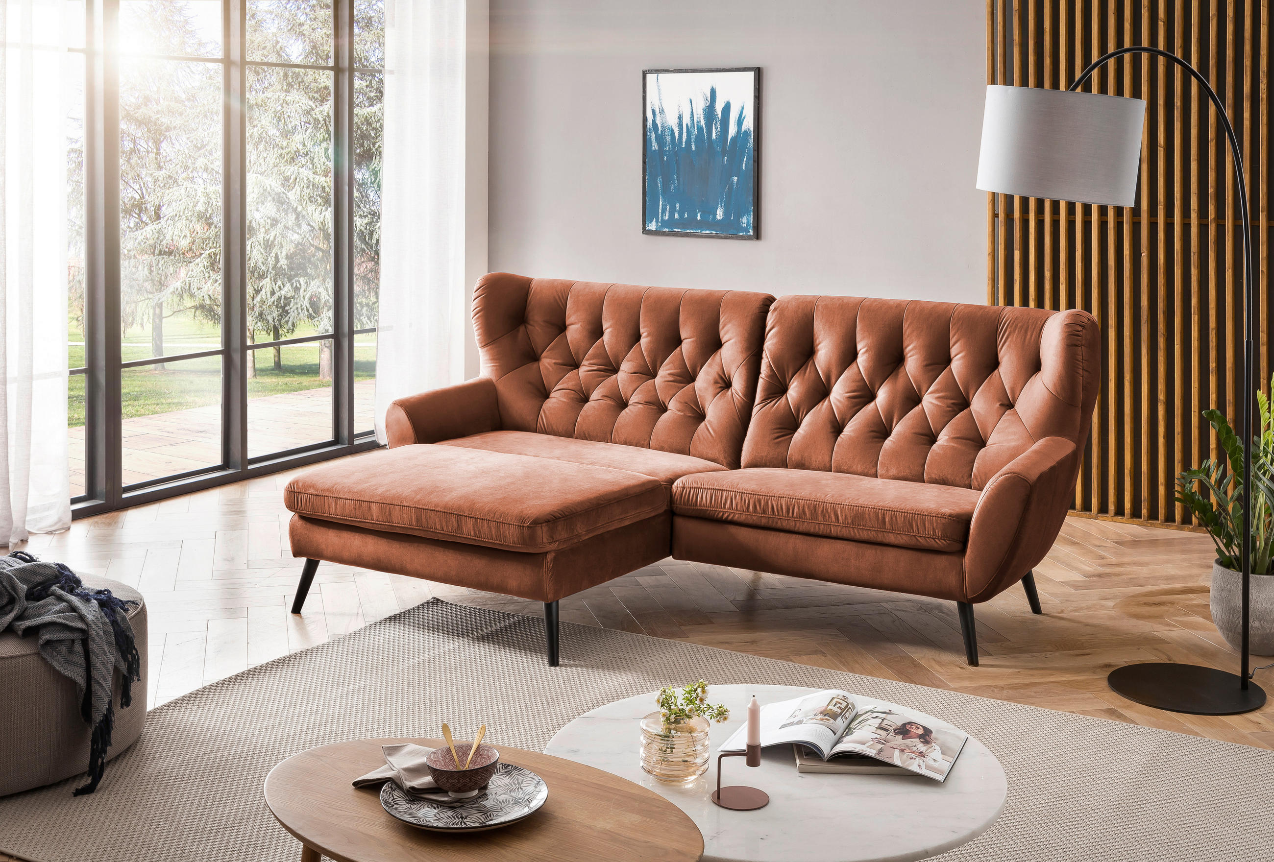 ECKSOFA in Mikrofaser Kupferfarben  - Schwarz/Kupferfarben, Design, Holz/Textil (165/237cm) - Stylife