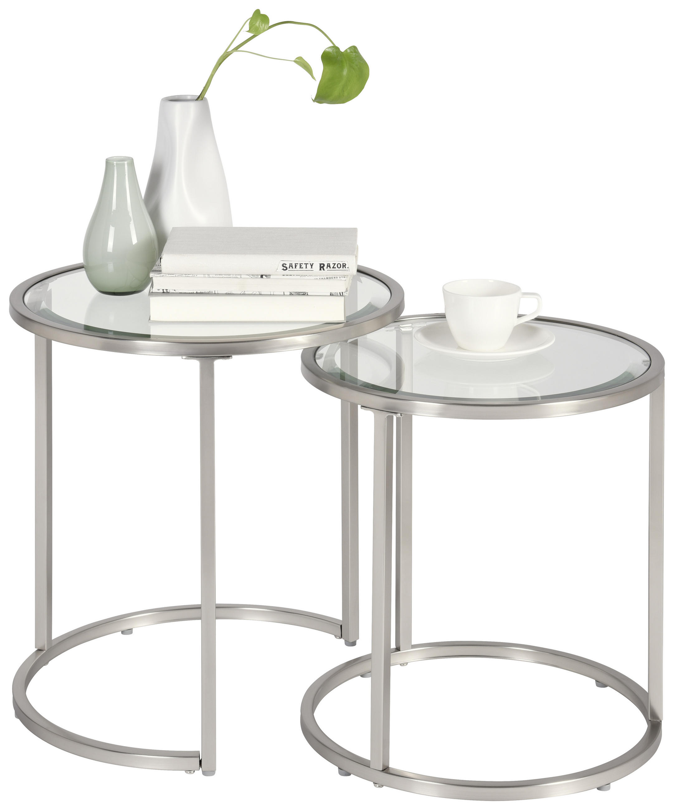 SADA ODKLÁDACÍCH STOLKŮ, barvy stříbra - barvy stříbra, Design, kov/sklo (46/41/46/41/48/43cm) - Xora