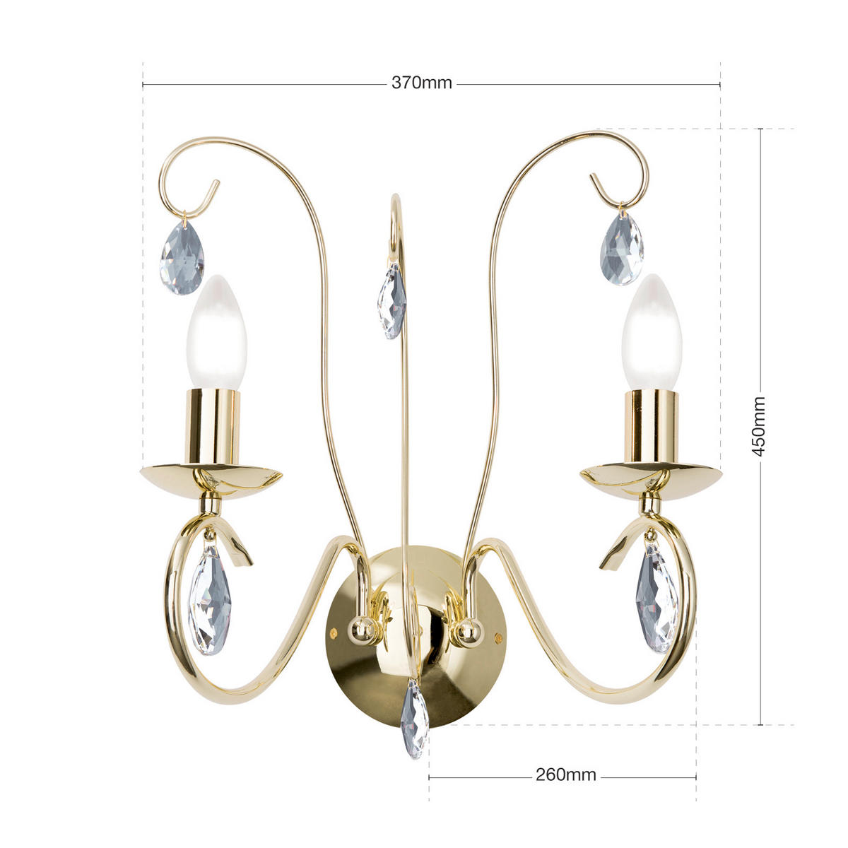 KRISTALL-WANDLEUCHTE   - Goldfarben, LIFESTYLE, Glas/Metall (34,0/43,0/26,0cm)