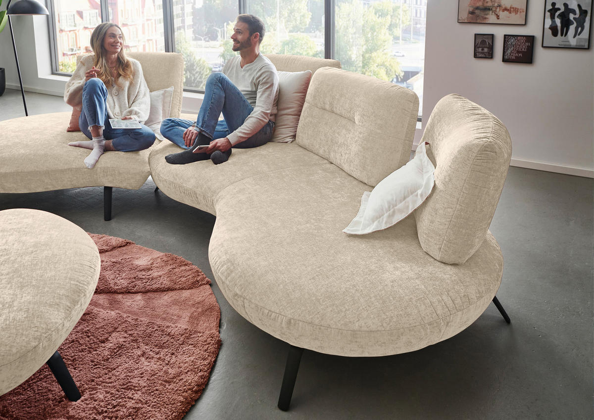 BIGSOFA Flachgewebe Creme  - Creme/Schwarz, Design, Textil/Metall (456/93/138cm) - Moderano