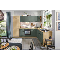 EINBAUKÜCHE   - Dunkelgrün/Eichefarben, MODERN, Holzwerkstoff/Metall (275/215cm) - Welnova