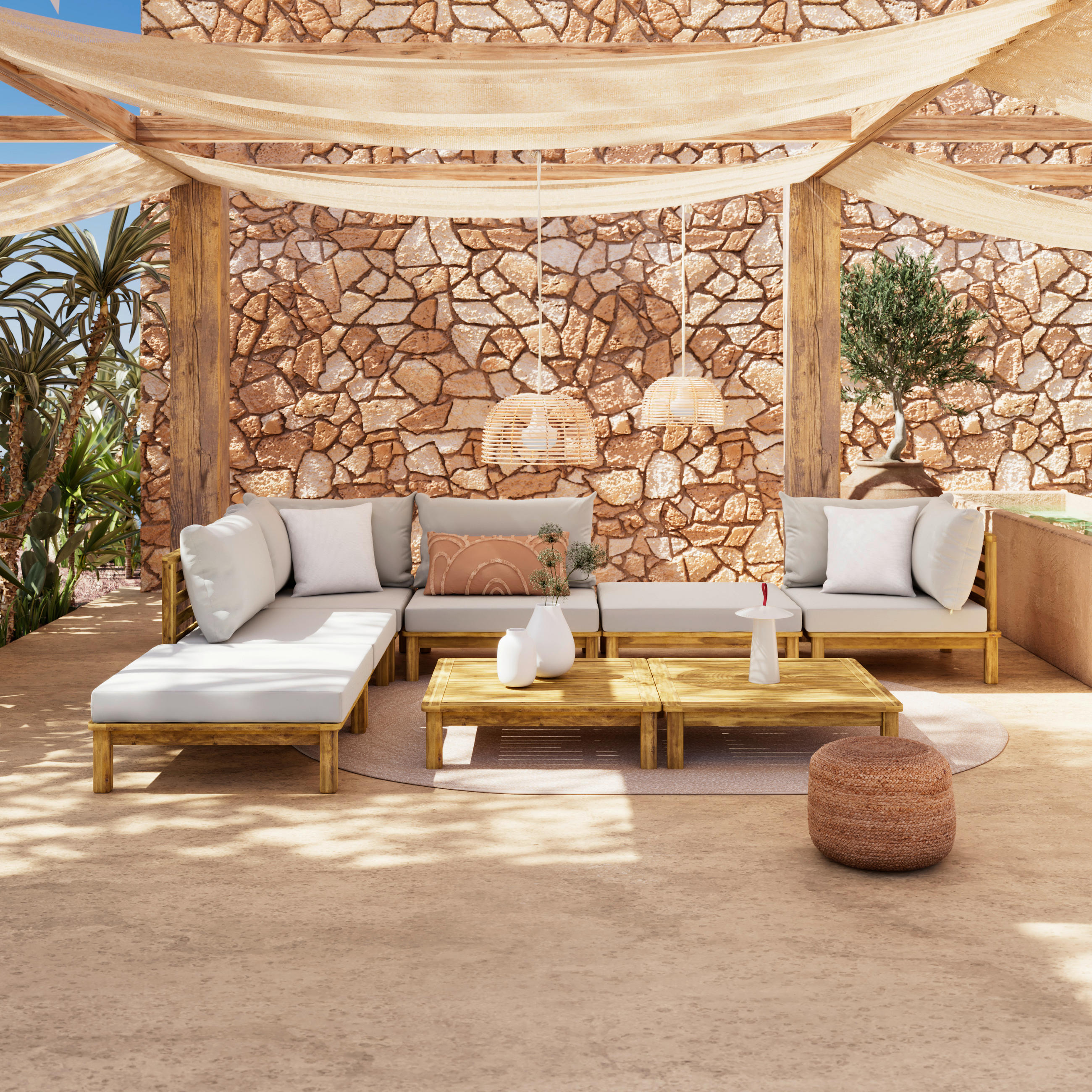 LOUNGEECKTEIL - Greige/Akaziefarben, Natur, Holz (75/59/75cm) - Ambia Garden