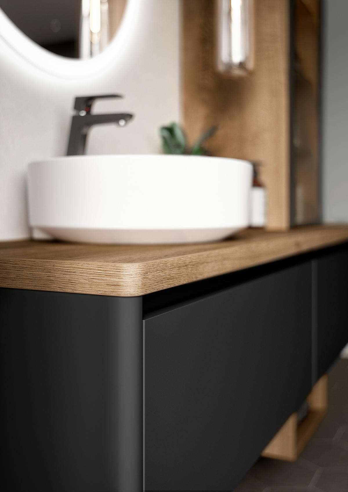 WASCHTISCHKOMBI 185,2 cm  - Eichefarben/Schwarz, MODERN, Glas/Keramik (185,2cm) - Celina Home