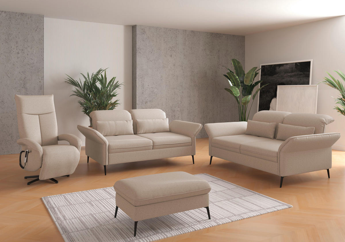 2,5-SITZER in Flachgewebe Creme  - Creme/Schwarz, KONVENTIONELL, Textil/Metall (189/92/123cm) - Sit & More