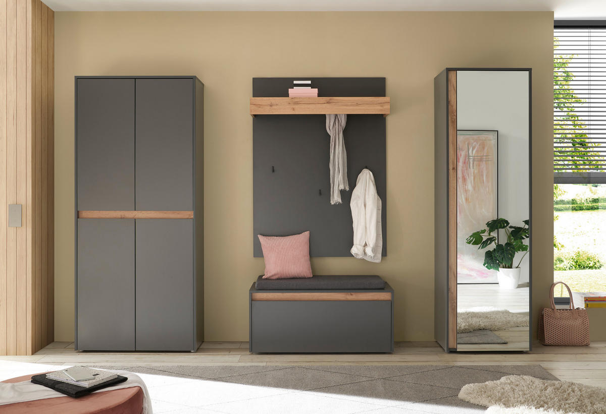 GARDEROBE 5-teilig  in 255/200/40 cm  - Anthrazit/Eiche Wotan, Design, Glas/Holzwerkstoff (255/200/40cm) - Modante