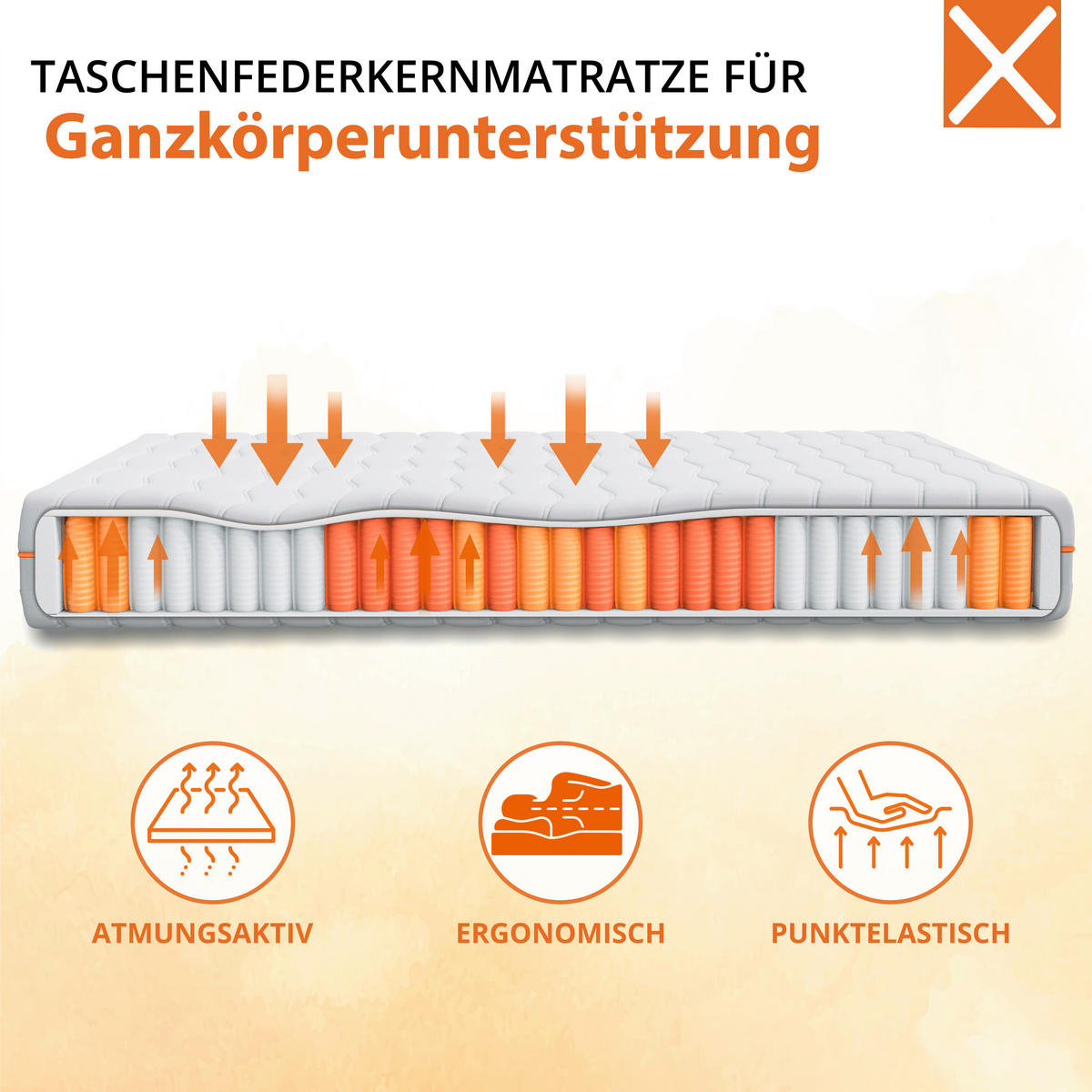 TASCHENFEDERKERNMATRATZE 140/200 cm Höhe ca. 22 cm  - Weiß, Basics, Textil (140/200cm) - Xora